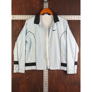 Nike Windbreaker Long‎ Sleeve Jacket Baby Blue Black Y2K Silver Tag Small 4-6